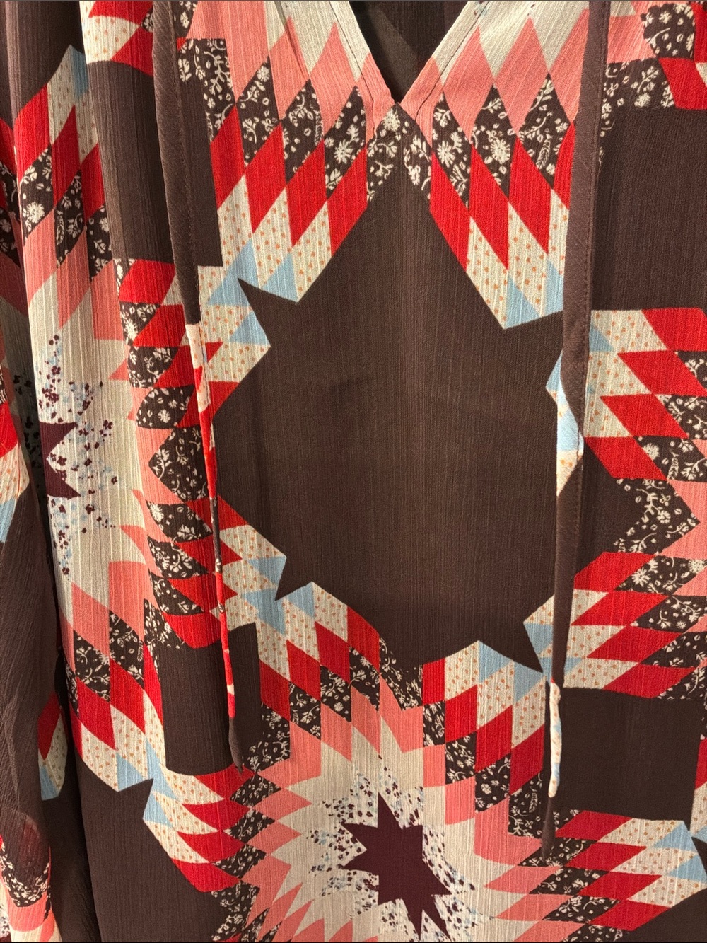 LOFT Patchwork Tie-Neck Blouse